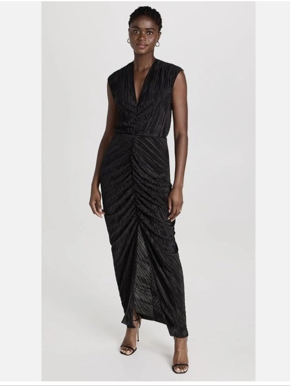 GOOD AMERICAN Black Always Fits Plisse Maxi Dress Pleated Ruched Size 3/4 L/XL